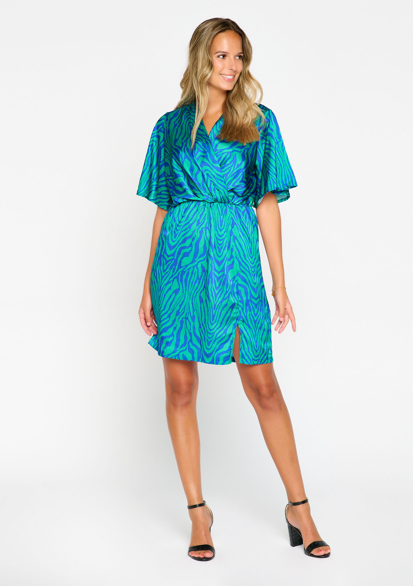 Wrap dress with zebra print, Wrap dress with zebra print - GREEN APPLE - 08102984_1783