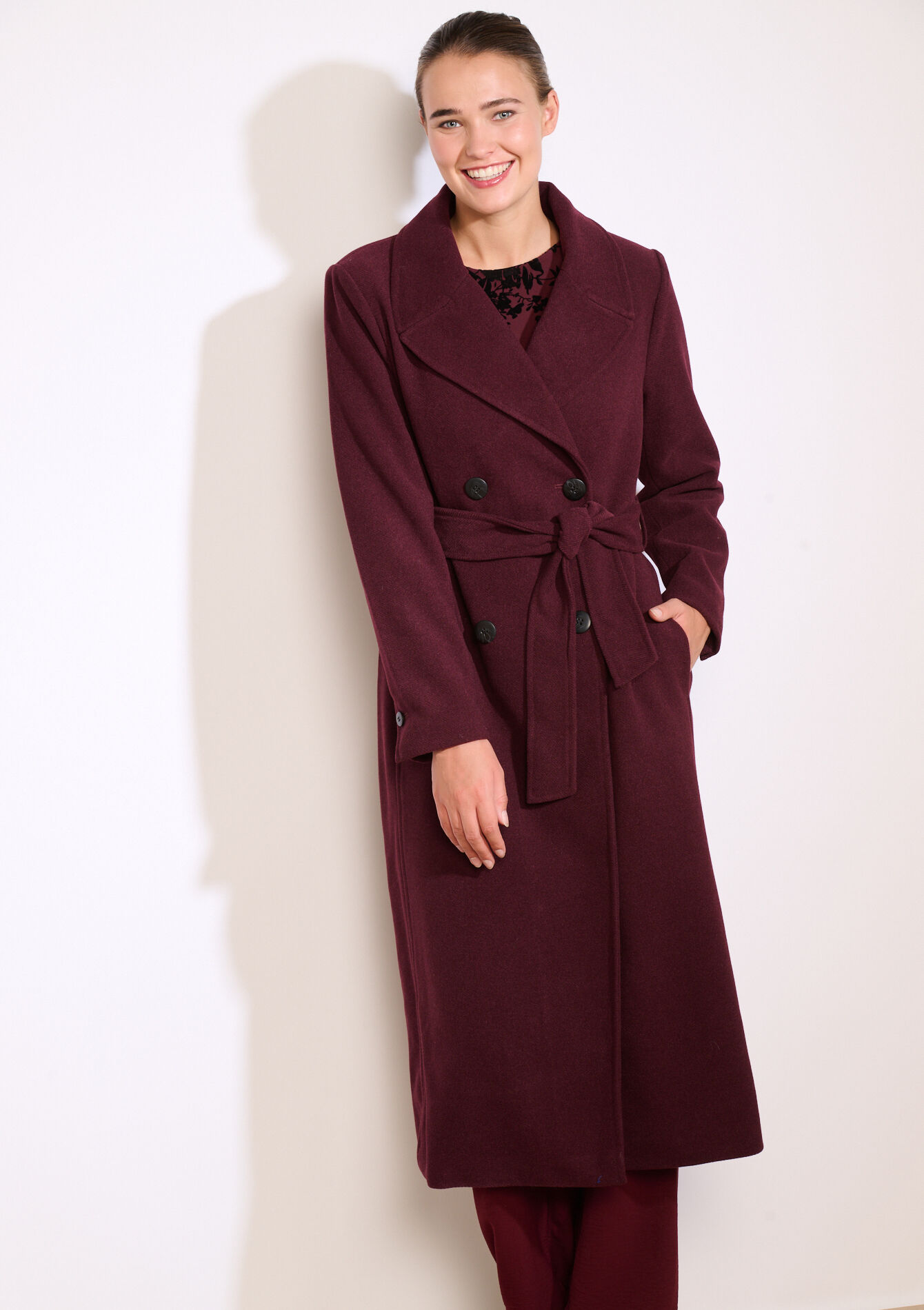 Manteau long croisé ceinturé - BORDEAUX WINE - 23000750_5514
