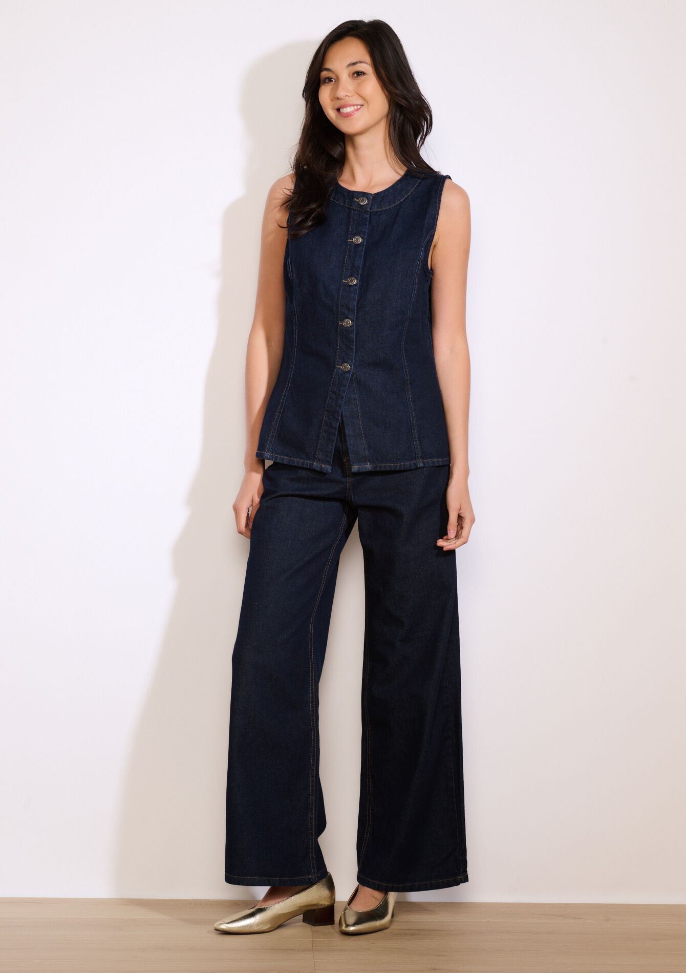 Sleeveless denim jacket, Sleeveless denim jacket - DARK BLUE - 09101079_0501