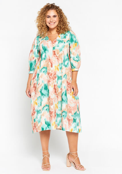 A-line dress with graphic print - MINT GREEN - 08602164_1723