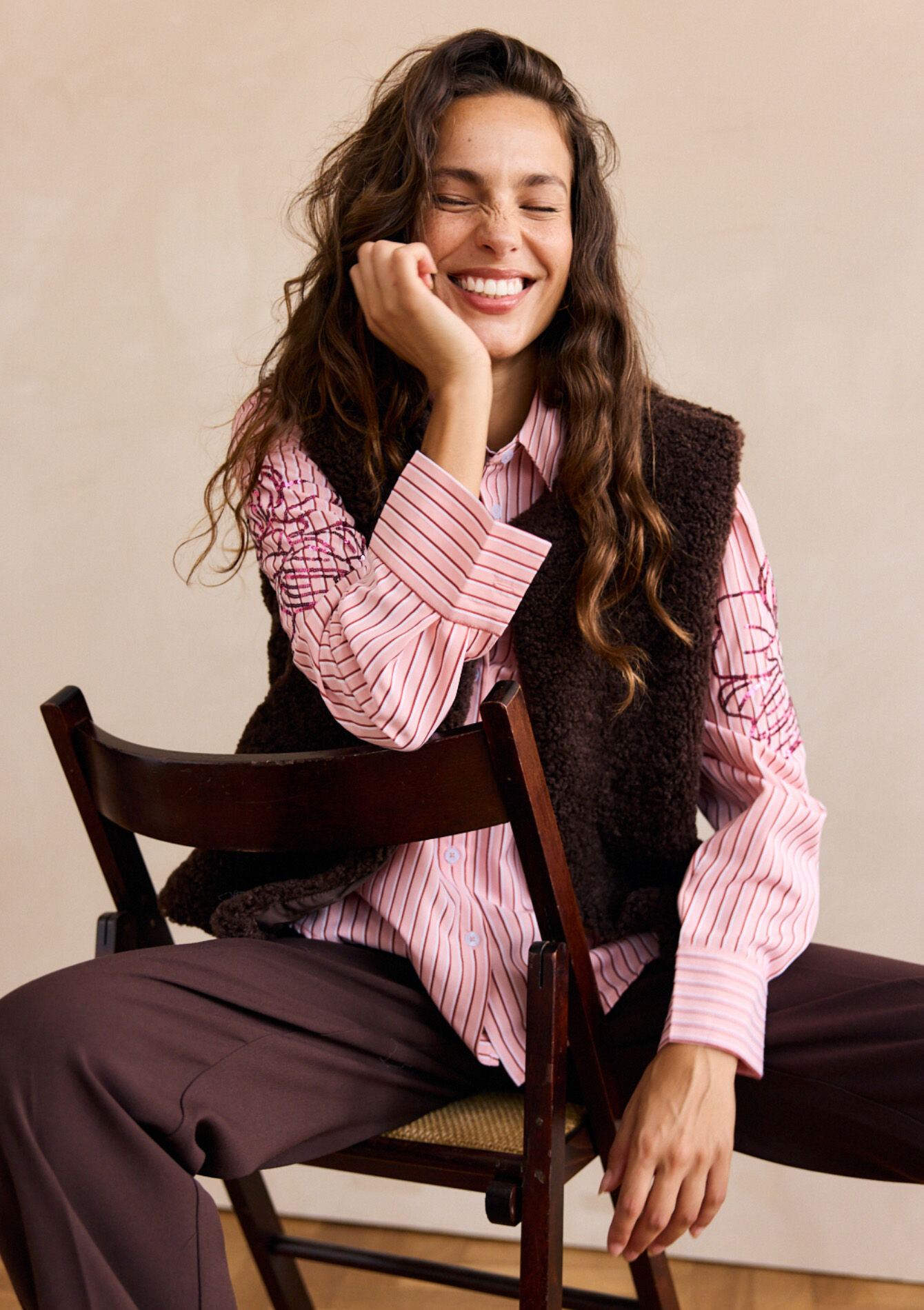 Chemise à rayures brodée - NUDE PINK - 05702940_1301