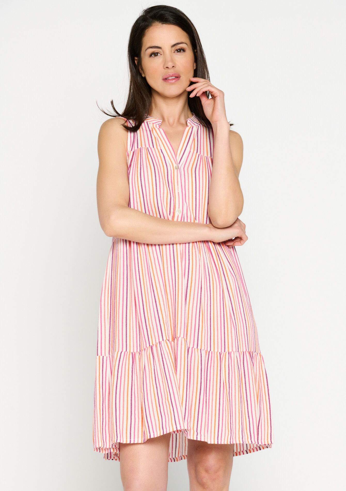 Gestreepte jurk  - FUCHSIA - 08103287_5626