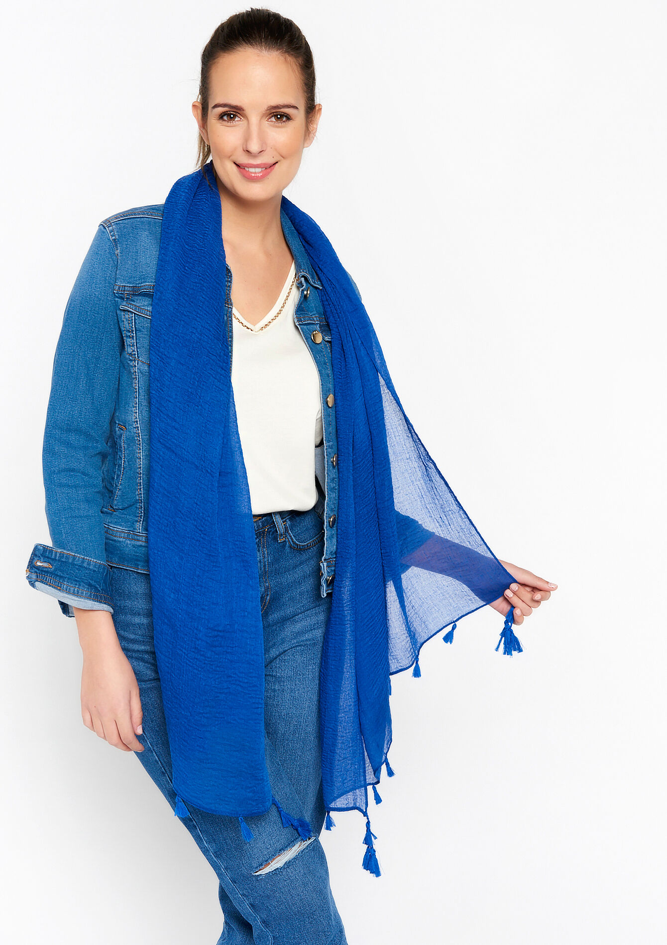 Scarf with tassels, Scarf with tassels - BLUE FAIENCE - 1066608
