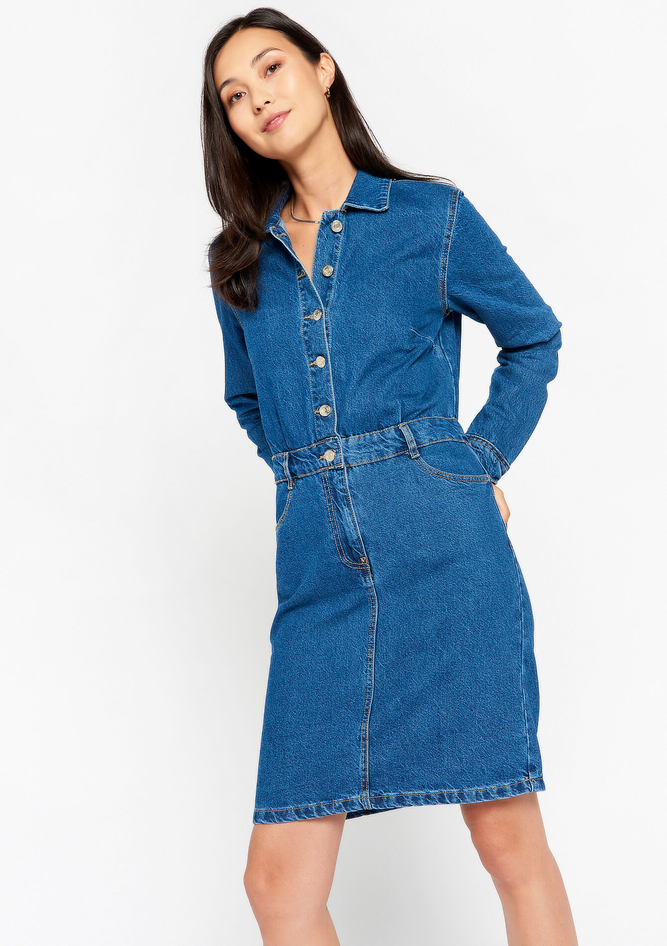 Denim jurk, Denim jurk - DARK BLUE - 08103341_0501