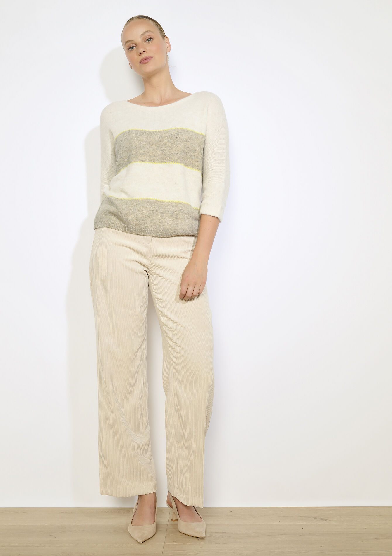 Batwing striped pullover - VANILLA WHITE - 04007040