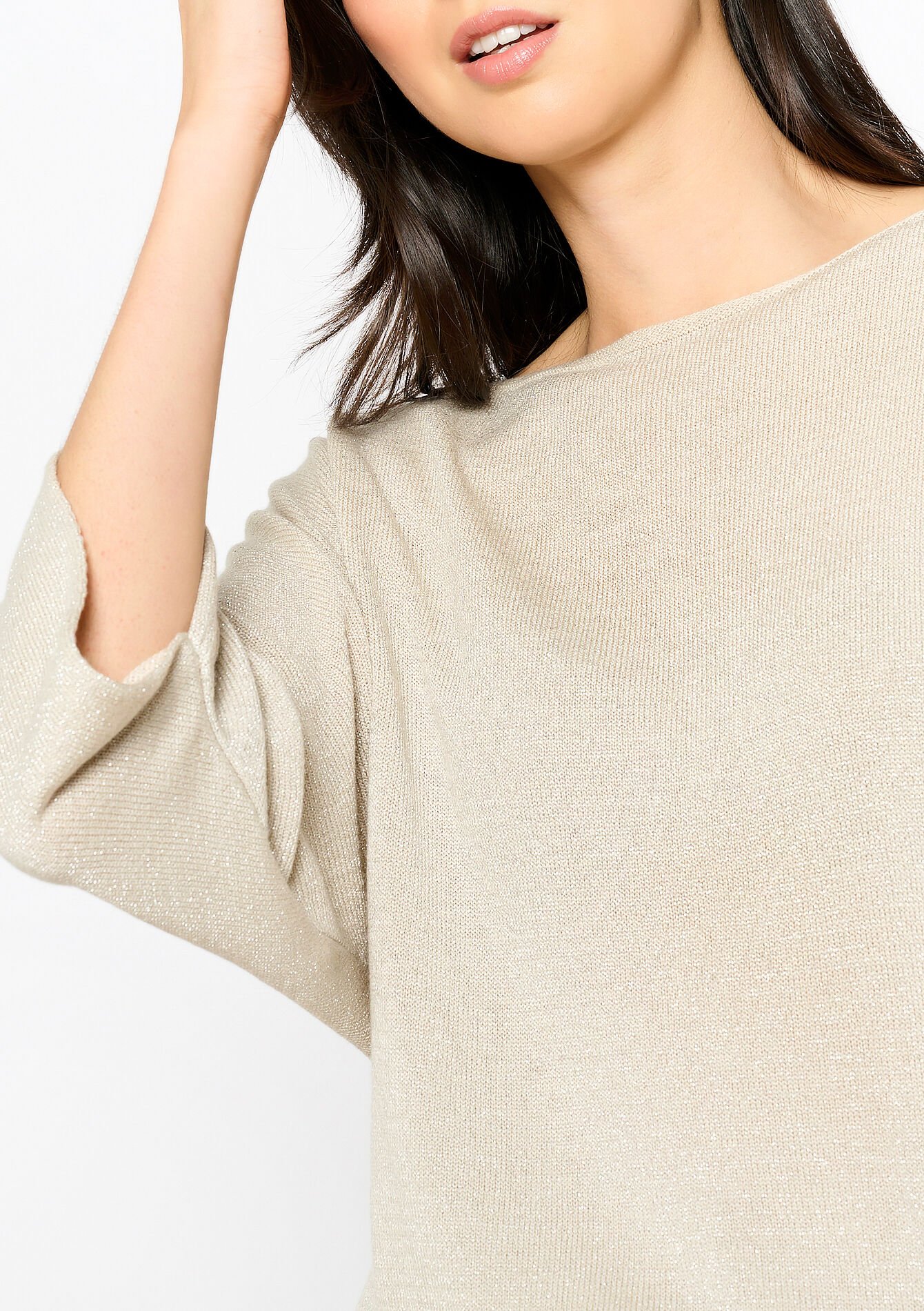 Fine pullover with lurex, Fine pullover with lurex - CHAMPAGNE SAND - 04006637_4007