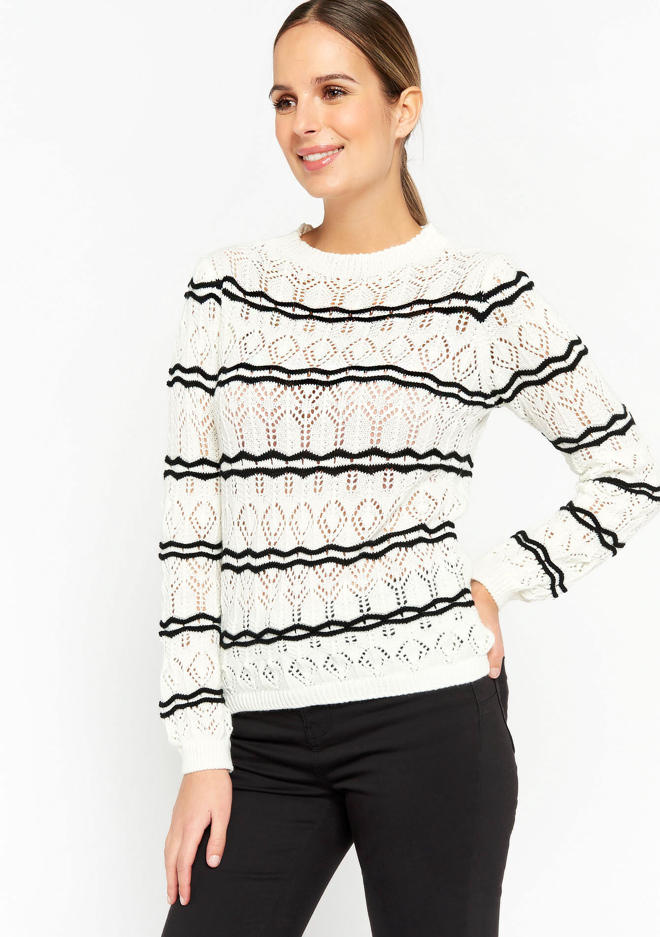 Two-coloured pullover, Two-coloured pullover - OPTICAL WHITE - 04006093_1019