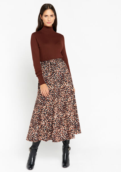 Maxi skirt with leopard print - CAMEL BROWN - 07101014_3818