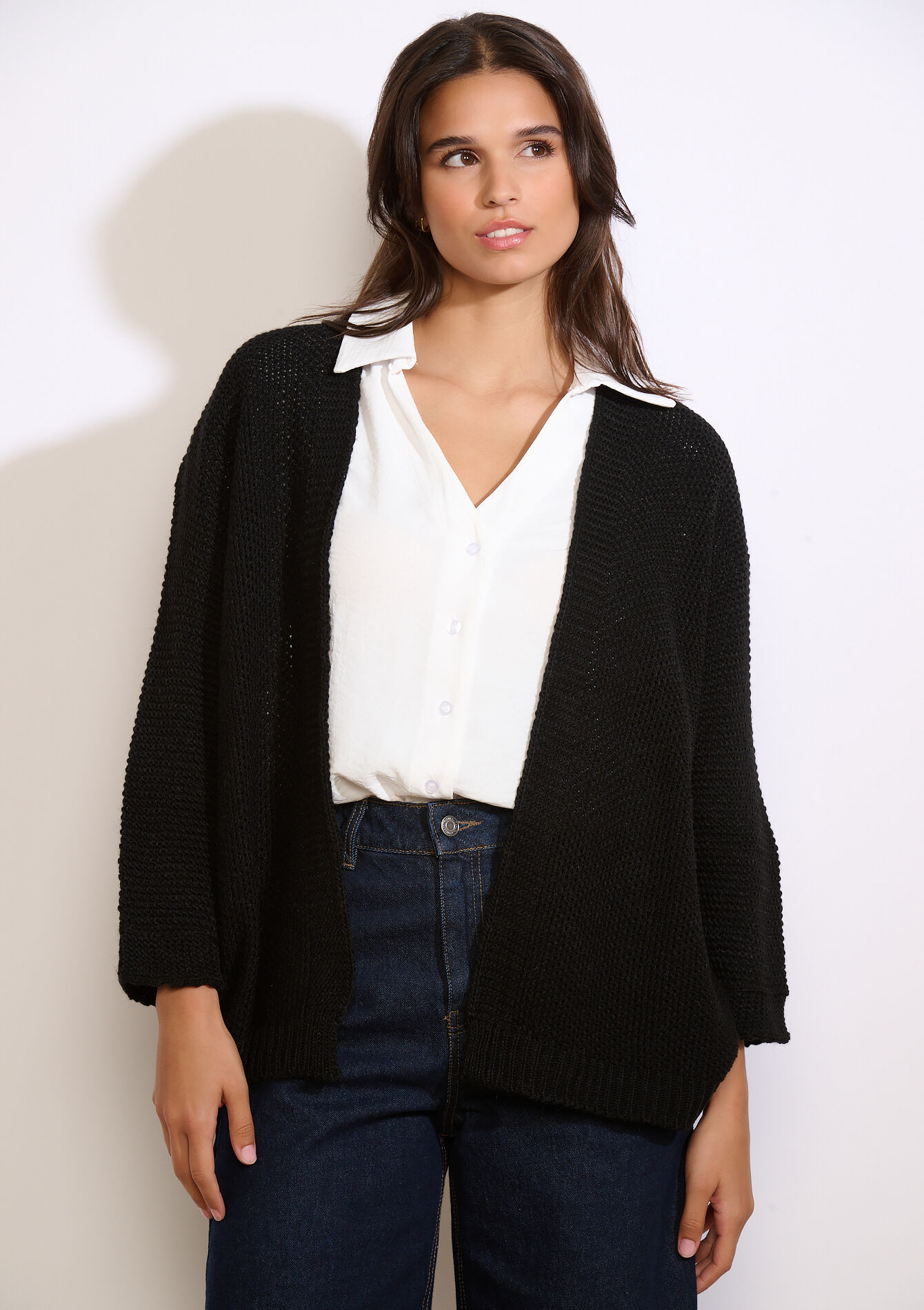 Gilet maille ouvert, Gilet maille ouvert - BLACK - 04101369_1119