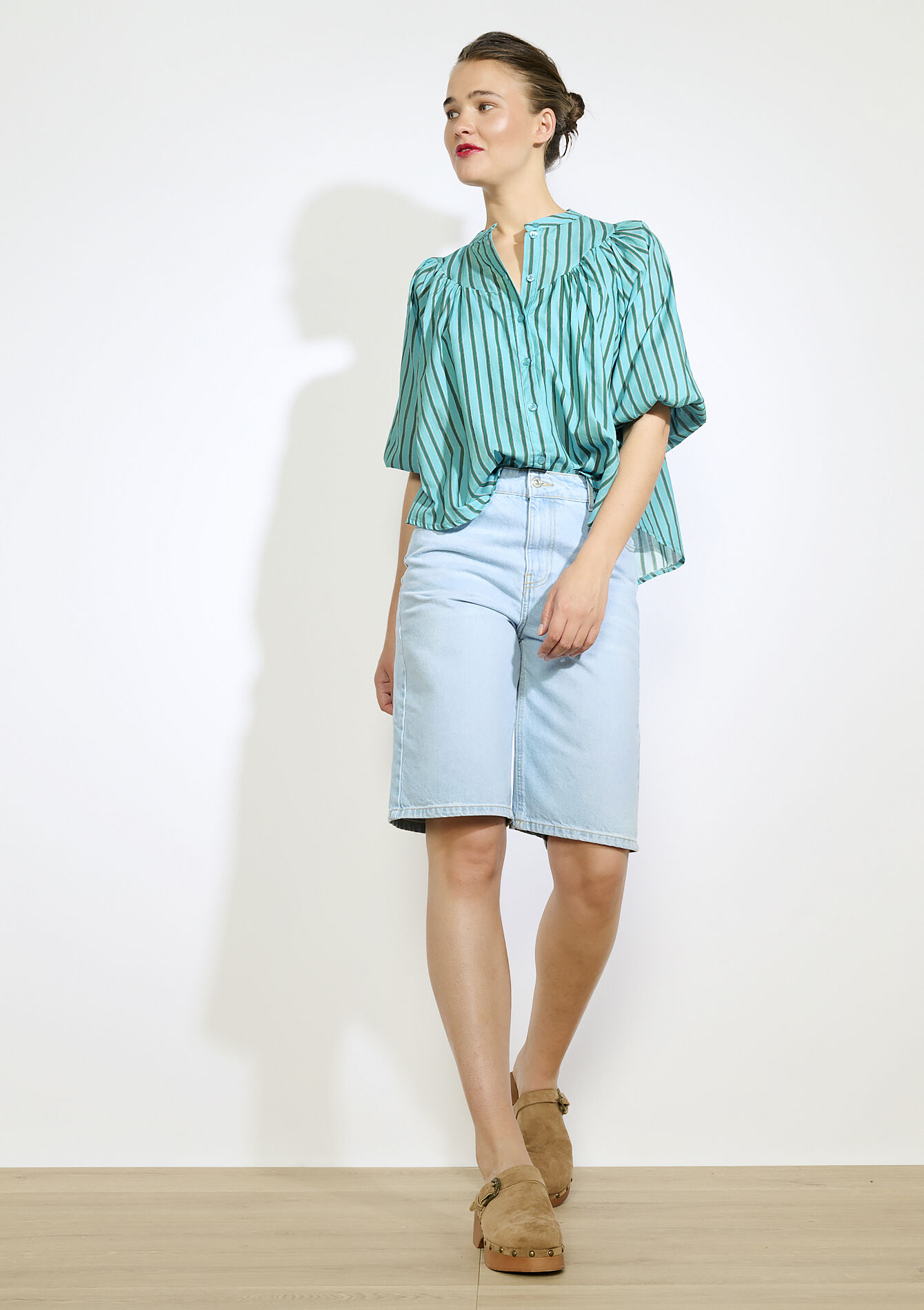 Chemise rayée à manches larges - TURQUOISE - 05702892_1759