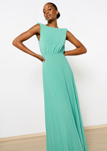 Maxi-jurk met plissé - AQUA BLUE - 08103665_3302