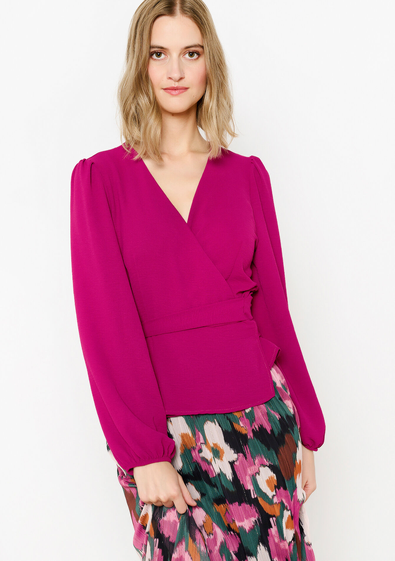 Wrap-over blouse, Wrap-over blouse - RED FRAMBOISE - 05702694_1496