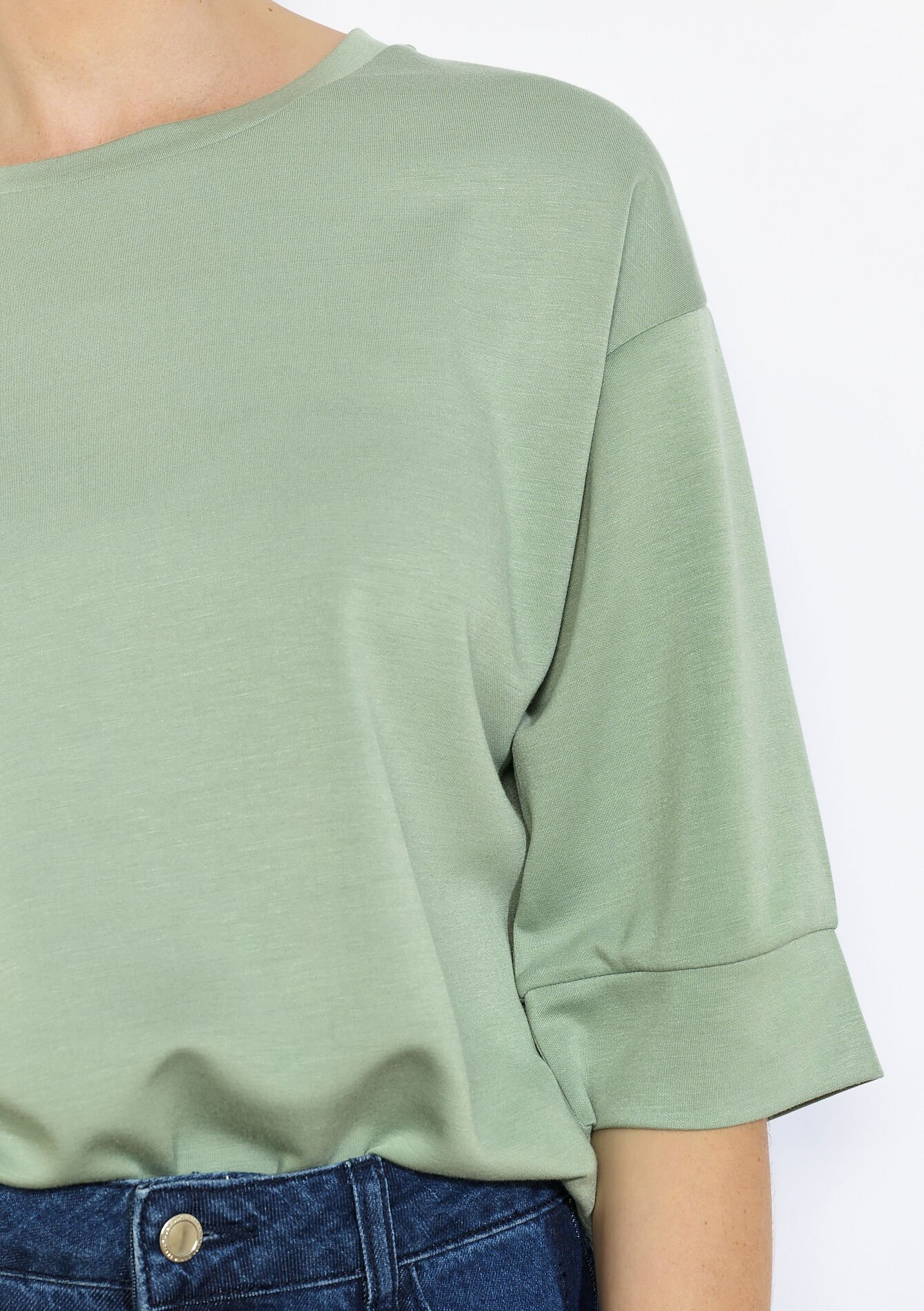 Boxy sweatshirt met korte mouwen, Boxy sweatshirt met korte mouwen - ALMOND GREEN - 03001802_1724