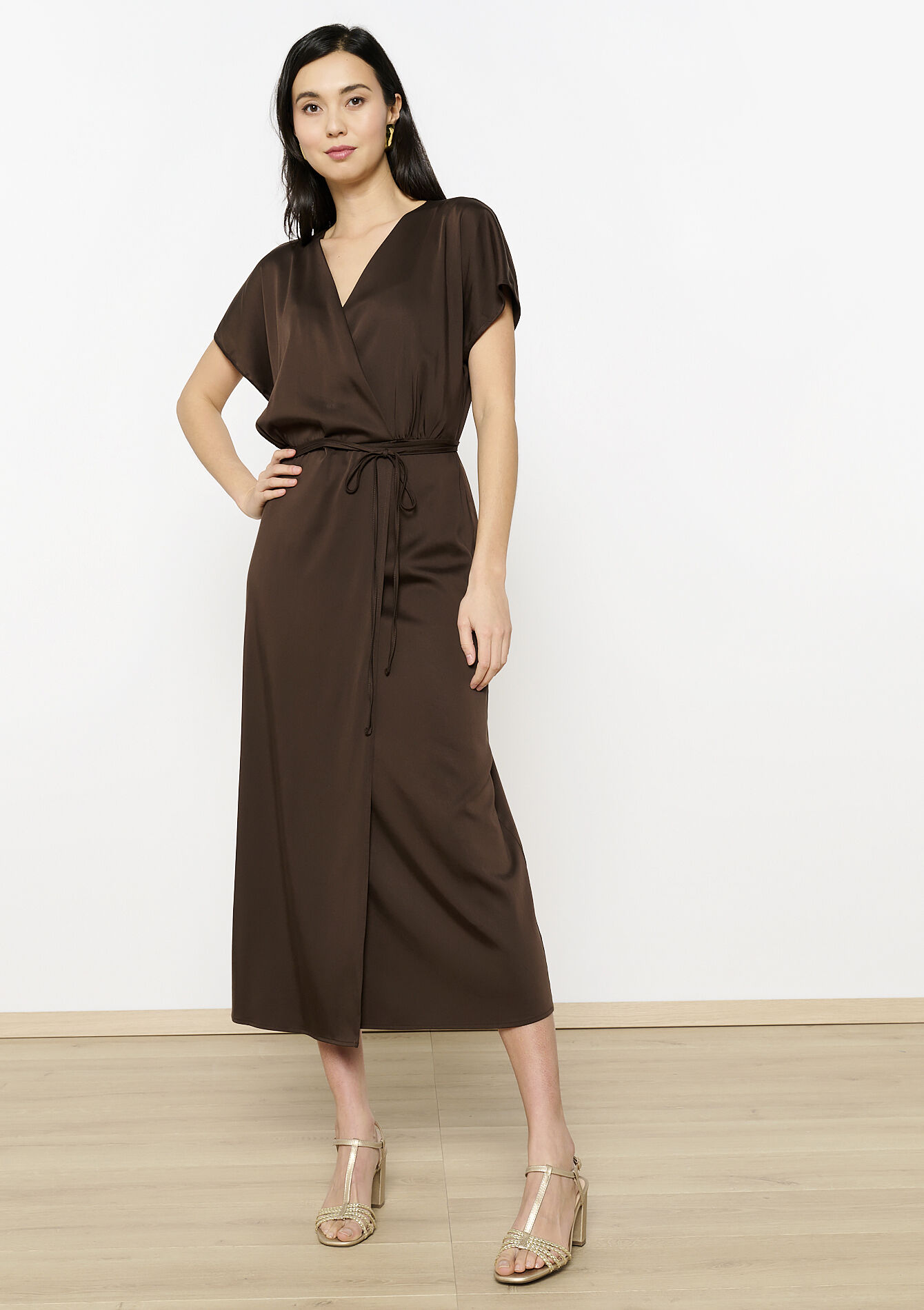 Midi-jurk met overslag, Midi-jurk met overslag - BROWN DARK CHOCOLATE - 08104029_3720