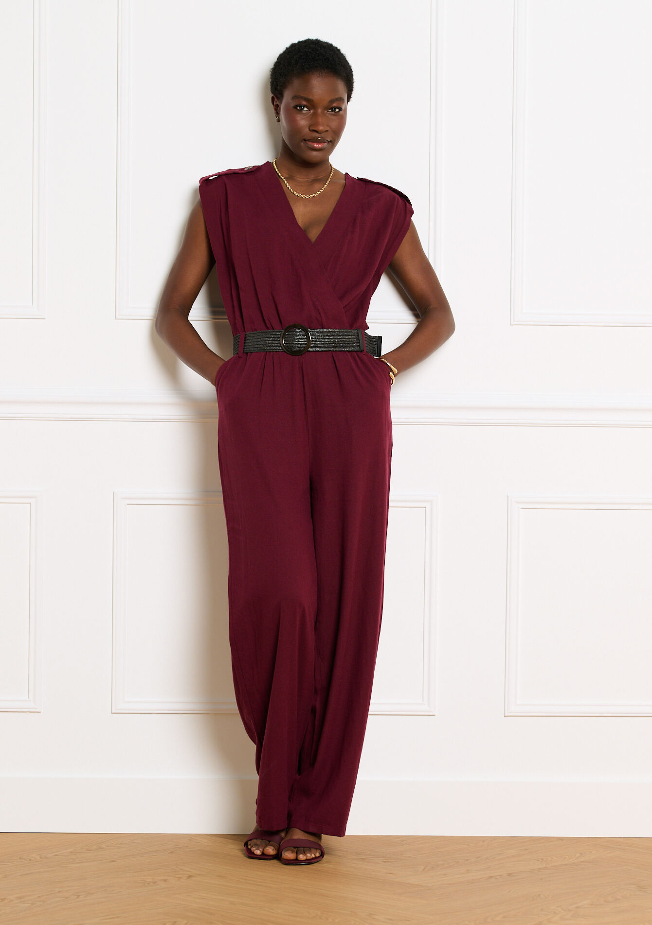 Ceintuur jumpsuit met overslag, Ceintuur jumpsuit met overslag - AUBERGINE - 06004673_1537