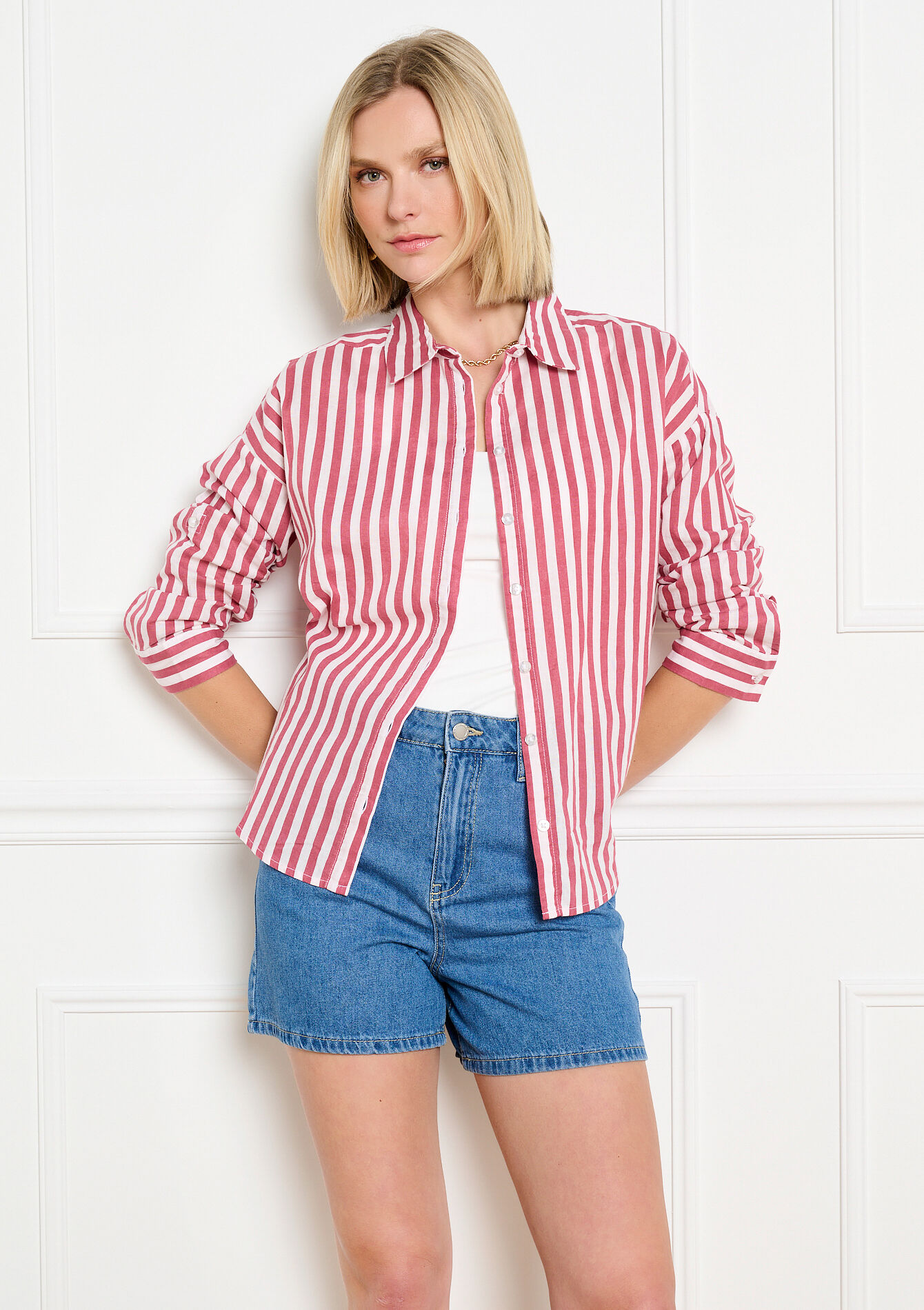 Los vallend gestreept hemd - COSMETIC PINK - 05702968_5733