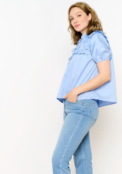 Blouse with frills - BLUE PASTEL - 05702518_3003