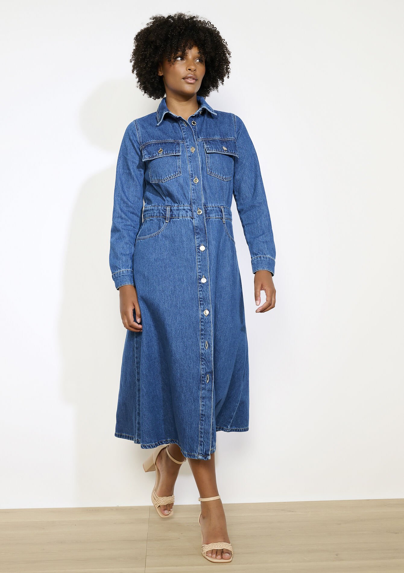 Robe chemise en jean, Robe chemise en jean - DARK BLUE - 08104176_0501