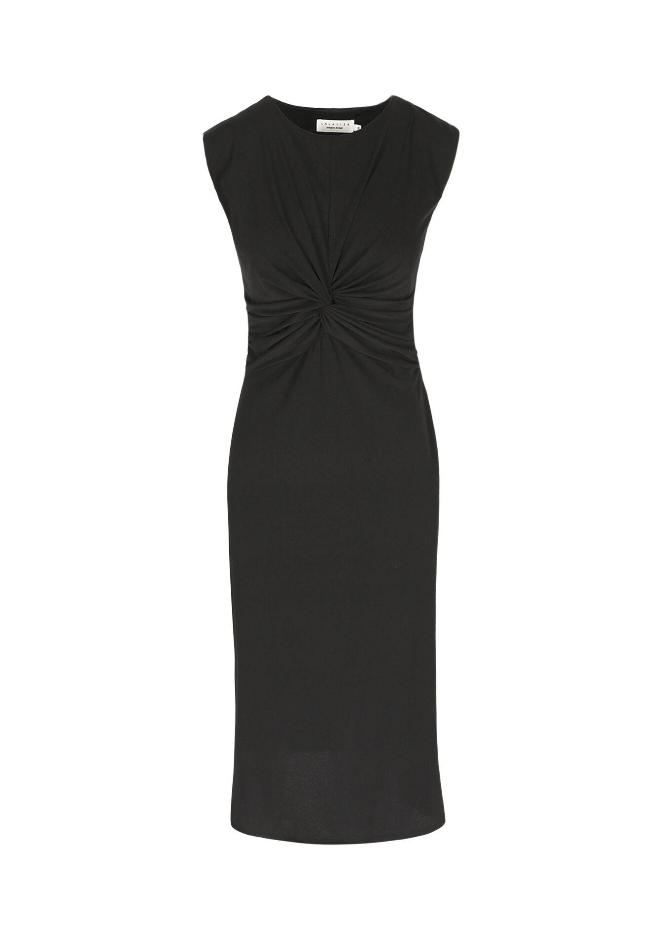 Mouwloze midi jurk met drapage - BLACK - 08104470_1119