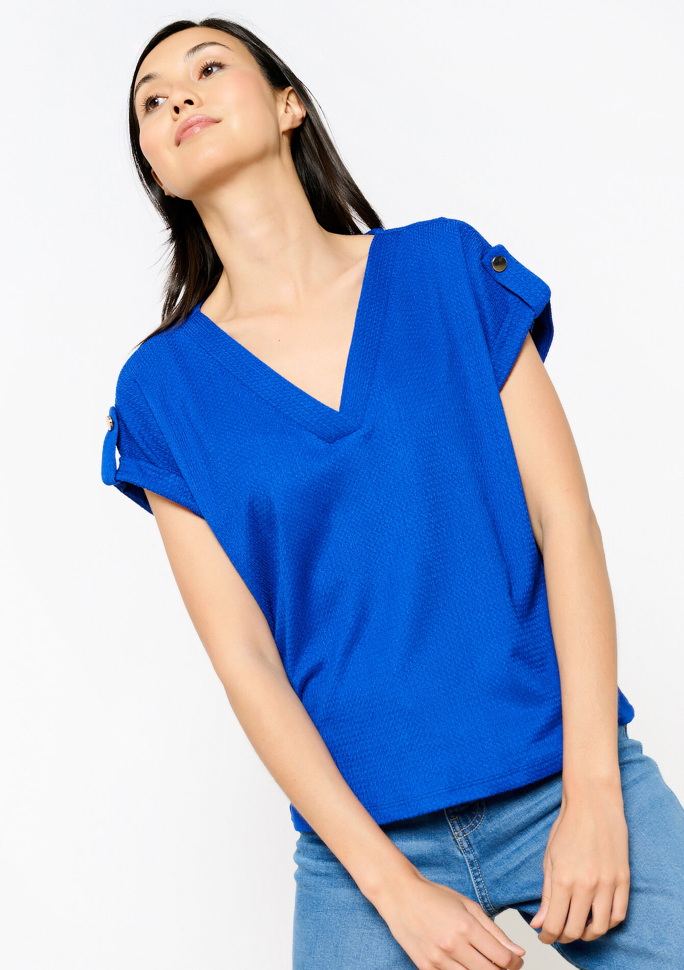 Blouse en tissu crêpé, Blouse en tissu crêpé - ELECTRIC BLUE - 02301648_1619
