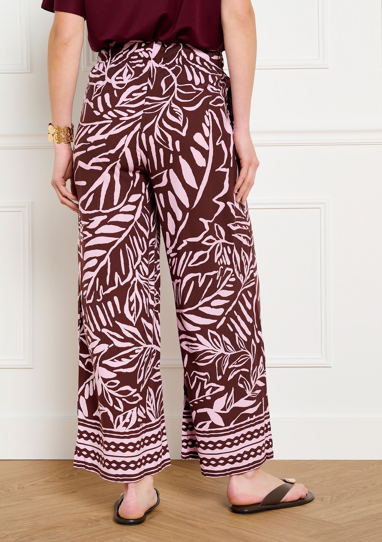 Wijde broek met print - BROWN DARK CHOCOLATE - 06601066_3720