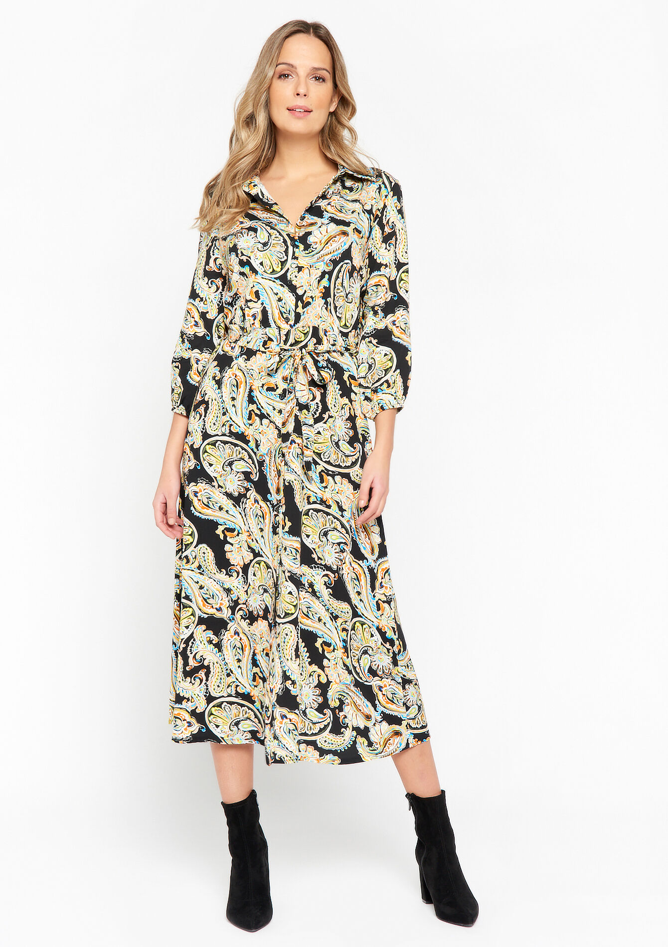 Shirt dress with paisley print, Shirt dress with paisley print - BLACK - 08601868_1119