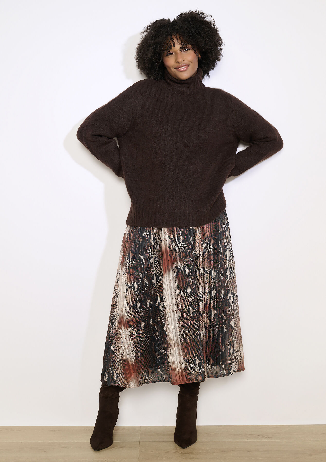 Oversized turtleneck knit, Oversized turtleneck knit - BROWN DARK CHOCOLATE - 04101309_3720