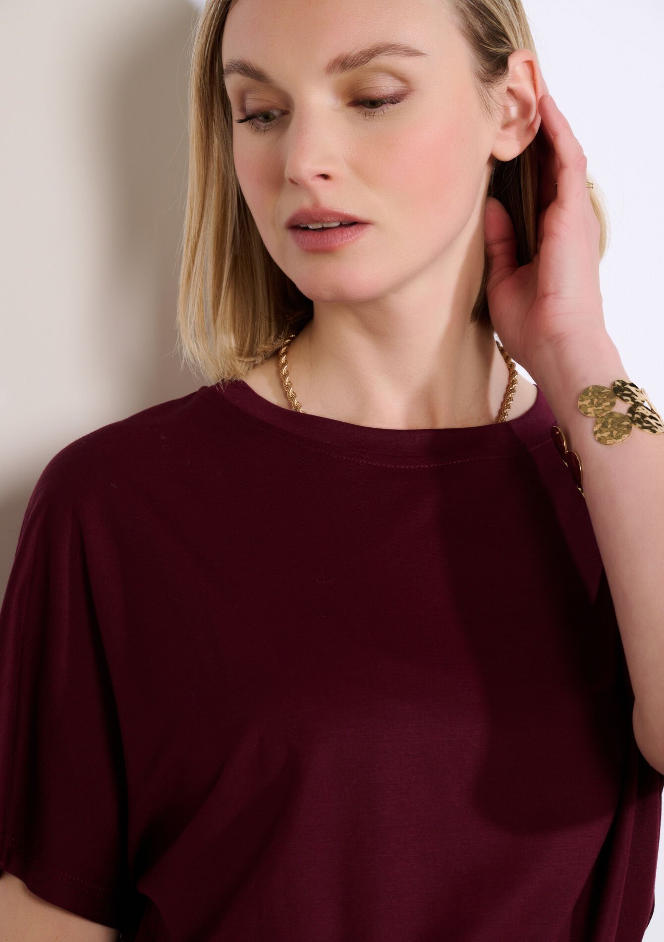 Broek met structuur - AUBERGINE - 06601105_1537