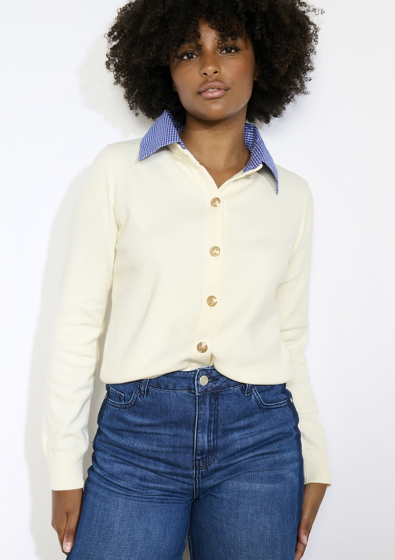 Cardigan en popeline à col chemise, Cardigan en popeline à col chemise - VANILLA WHITE - 04101323_1013