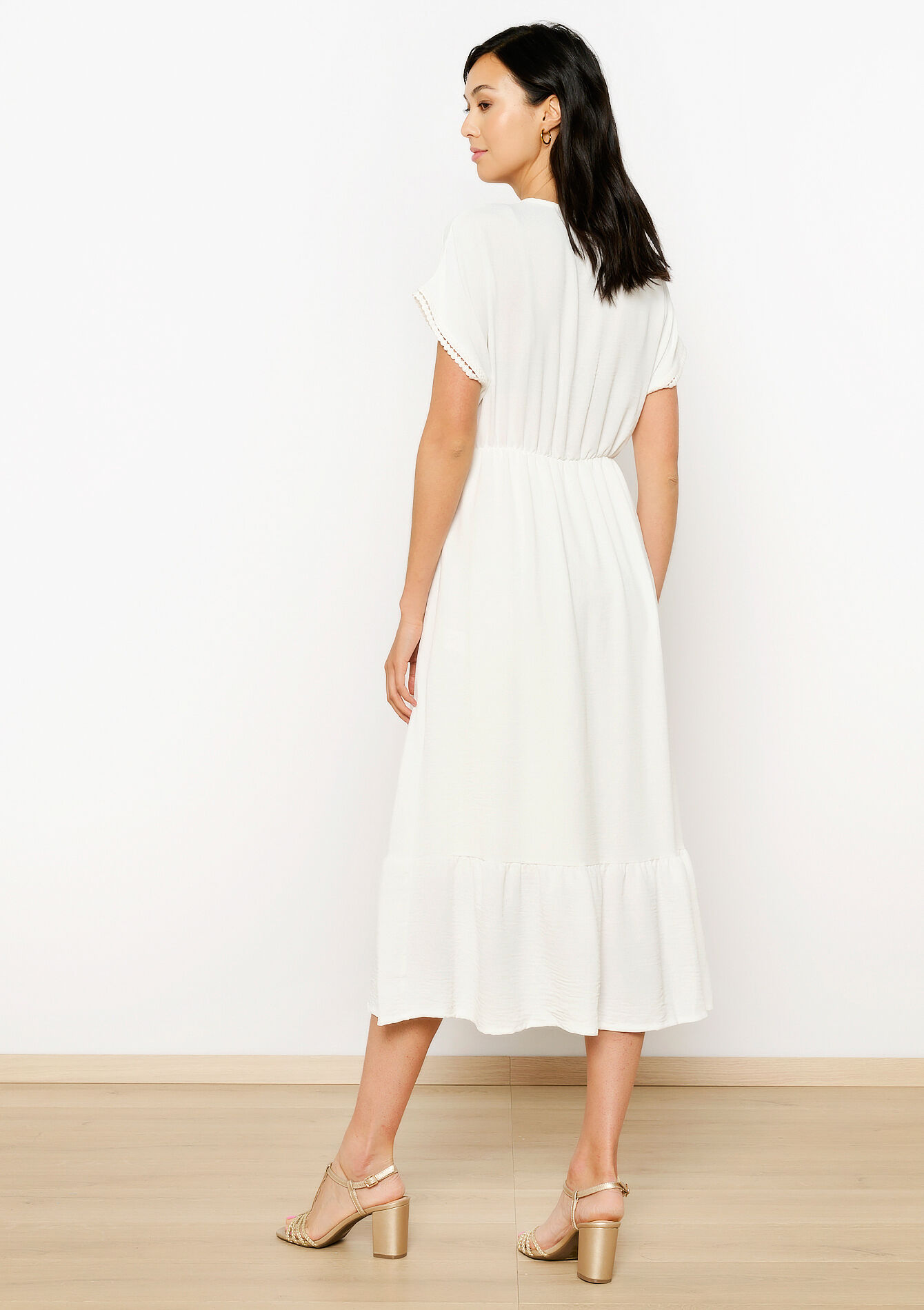 Midi-jurk met crochet detail - OPTICAL WHITE - 08103741_1019