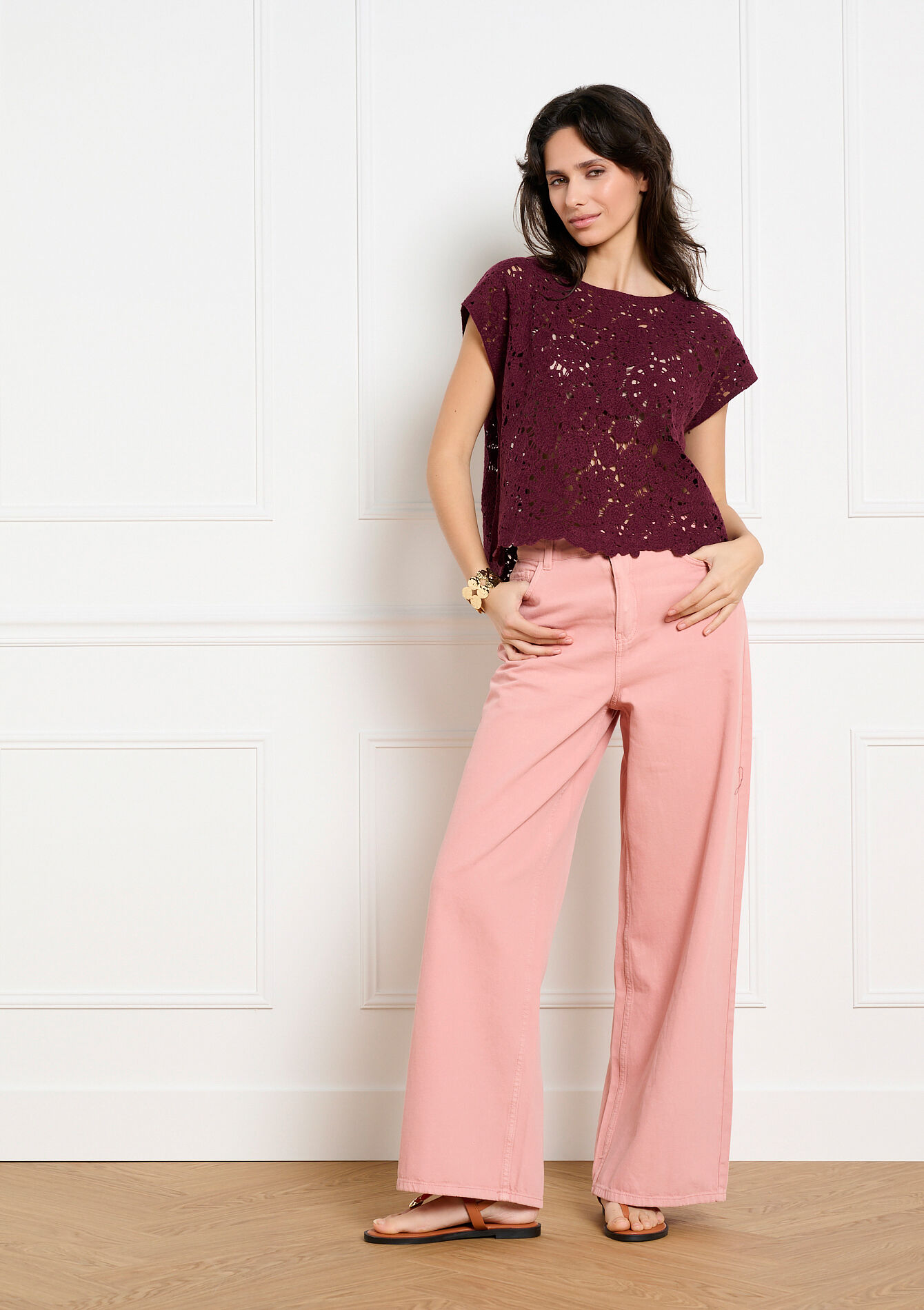 Mouwloze crochet top - AUBERGINE - 04007067_1537