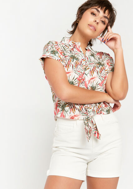 Short blouse with buttons and print - NATURAL WHITE - 05701567_2510