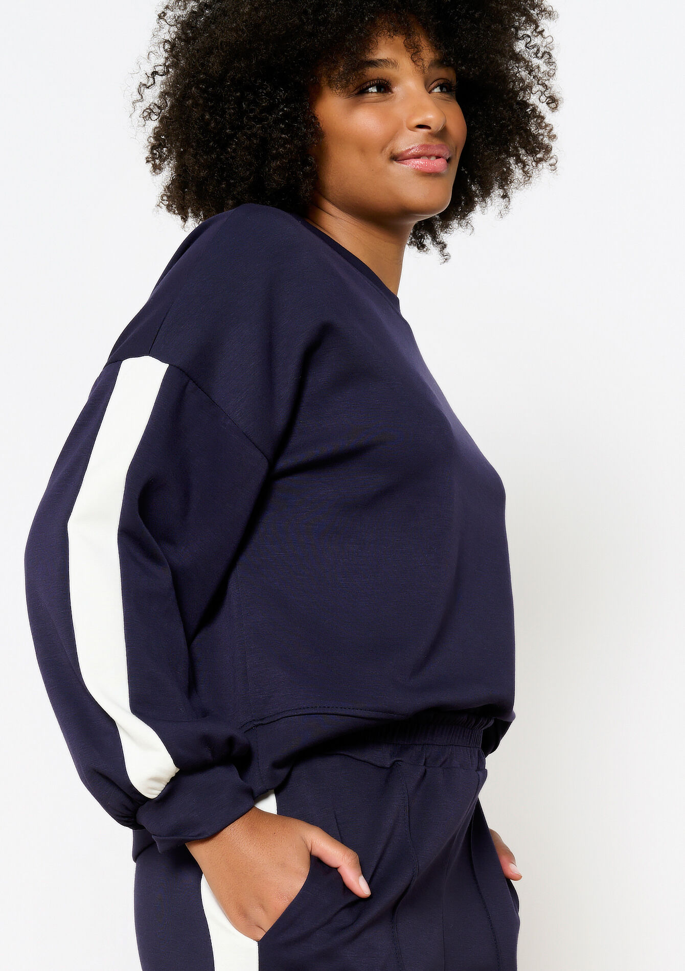 Sweatshirt met streep, Sweatshirt met streep - NAVY BASIC - 15100321_2723