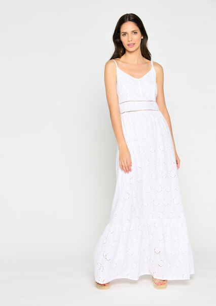 Robe longue avec broderie anglaise - OPTICAL WHITE - 08601654_1019