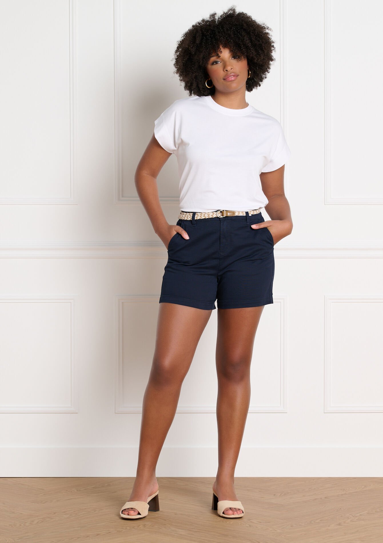 Short avec ceinture tressée - NAVY BASIC - 06100759_2723