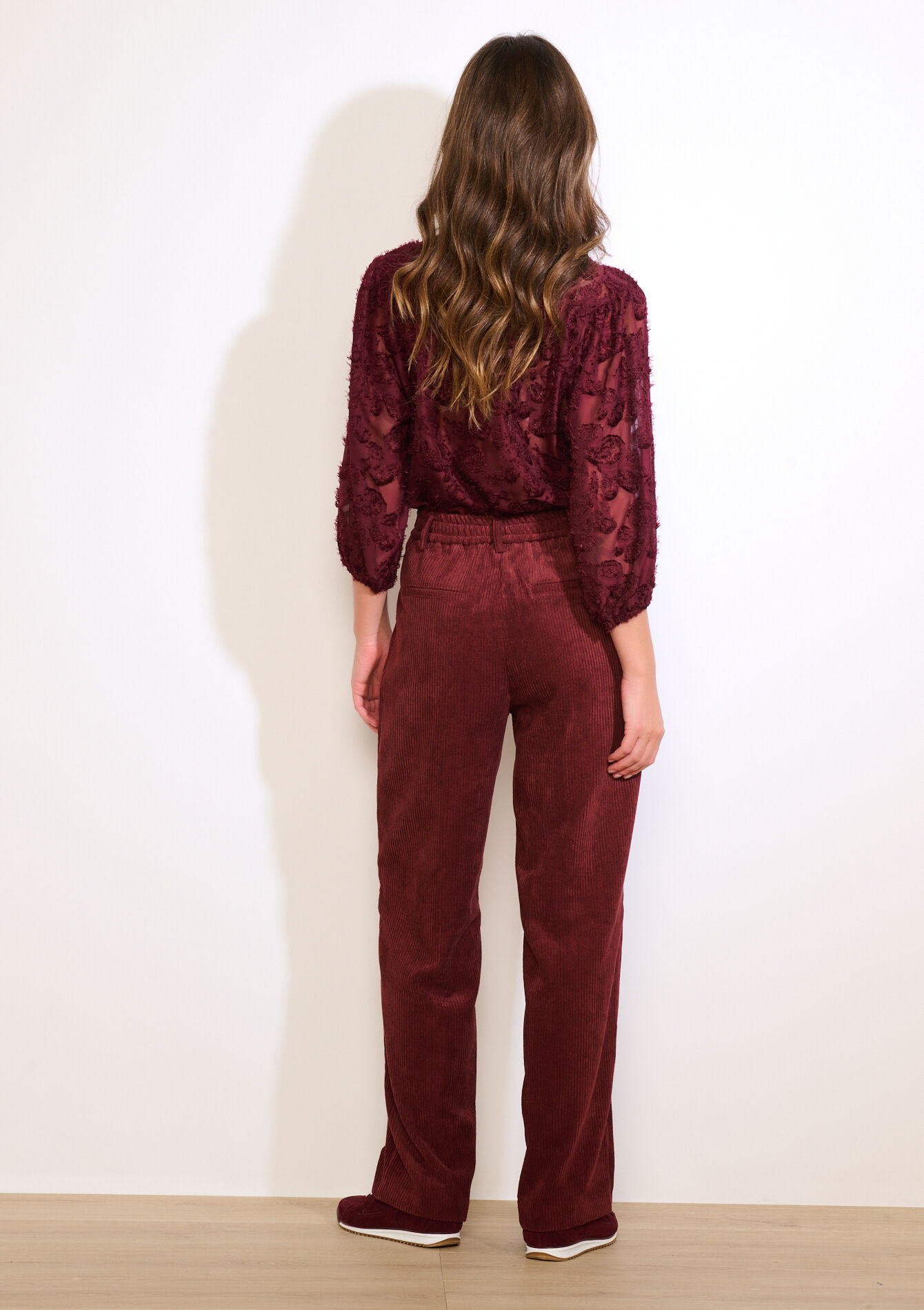 Corduroy broek met elastiek - BORDEAUX WINE - 06100746_5514