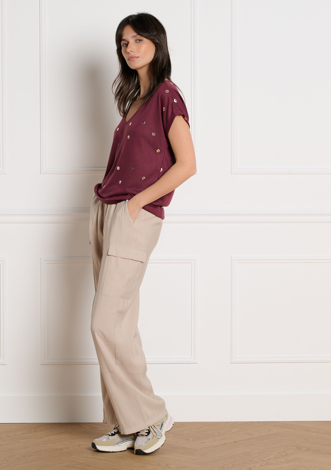 T-shirt à imprimé foil - AUBERGINE - 02301945_1537