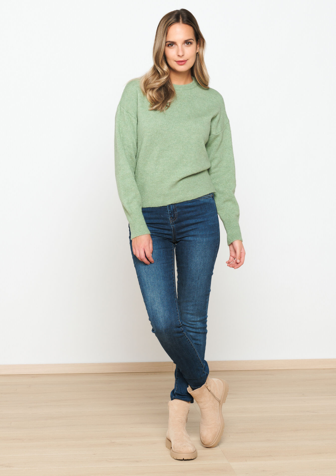 Plain pullover with round neck, Plain pullover with round neck - KHAKI FADED - 04006401_4326