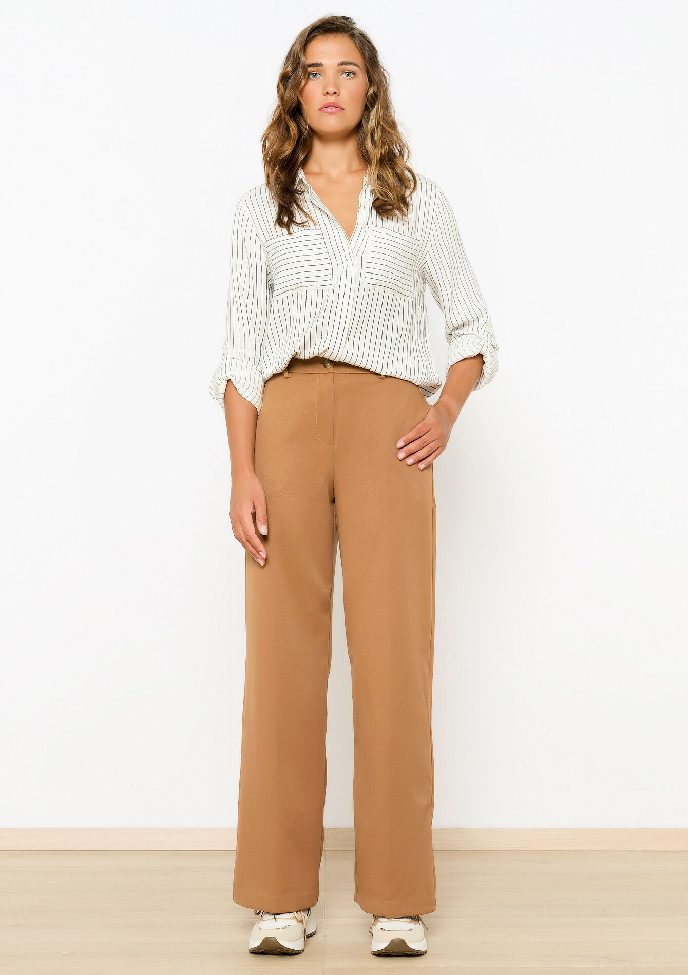 Wijde broek in keperstof, Wijde broek in keperstof - LIGHT CAMEL - 06100648_3814