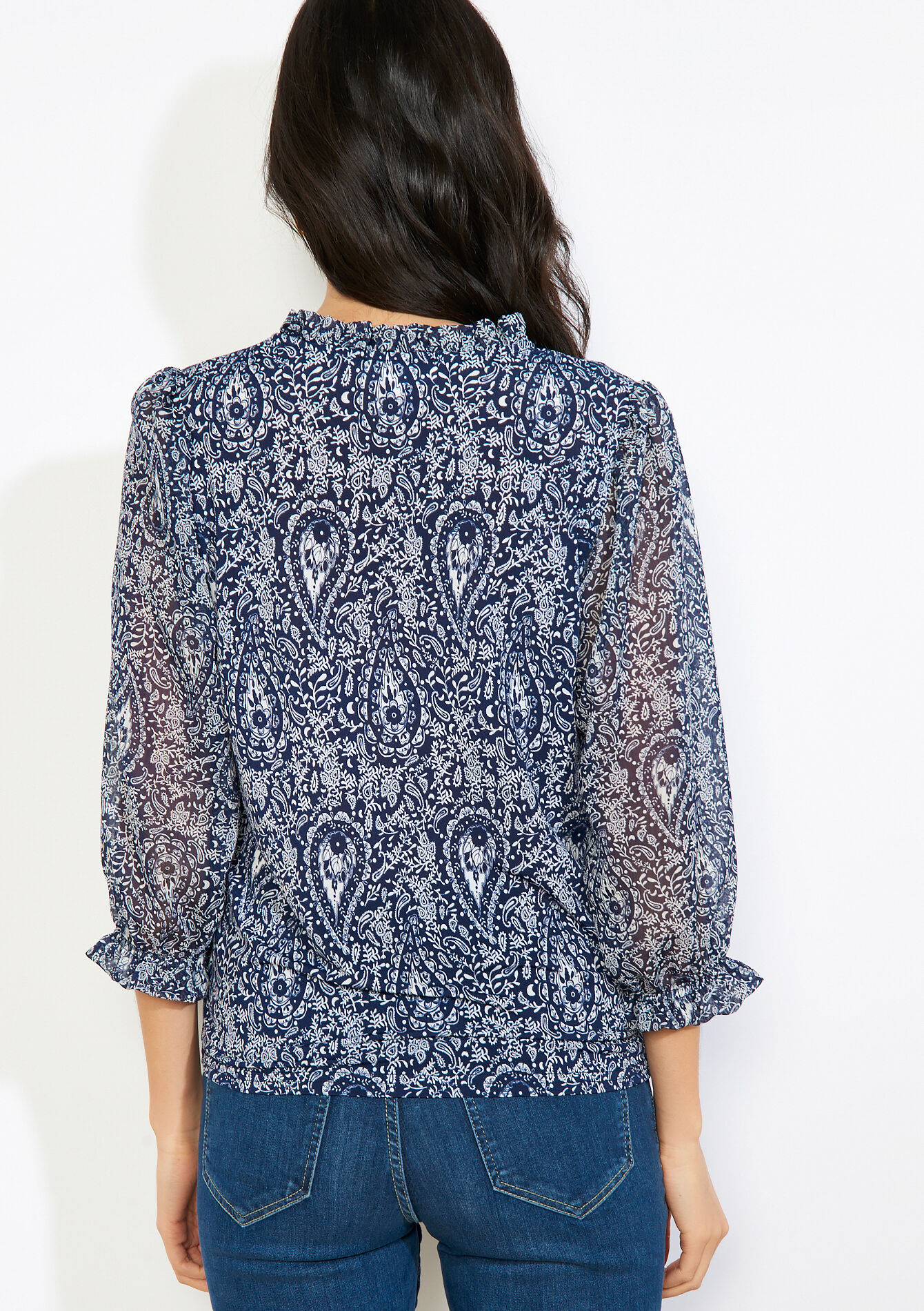 Blouse met print en voile - NAVY BASIC - 02302002
