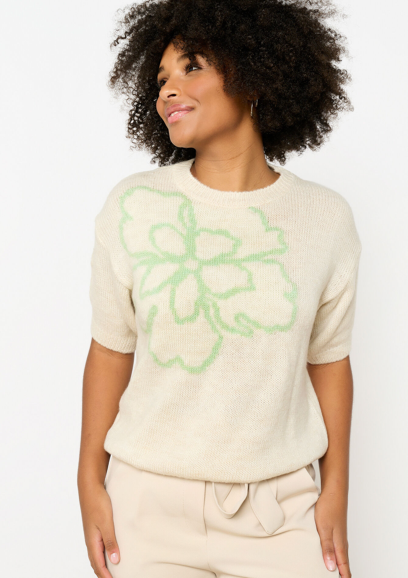 Pull avec grande fleur, Pull avec grande fleur - VANILLA WHITE - 04006878_1013