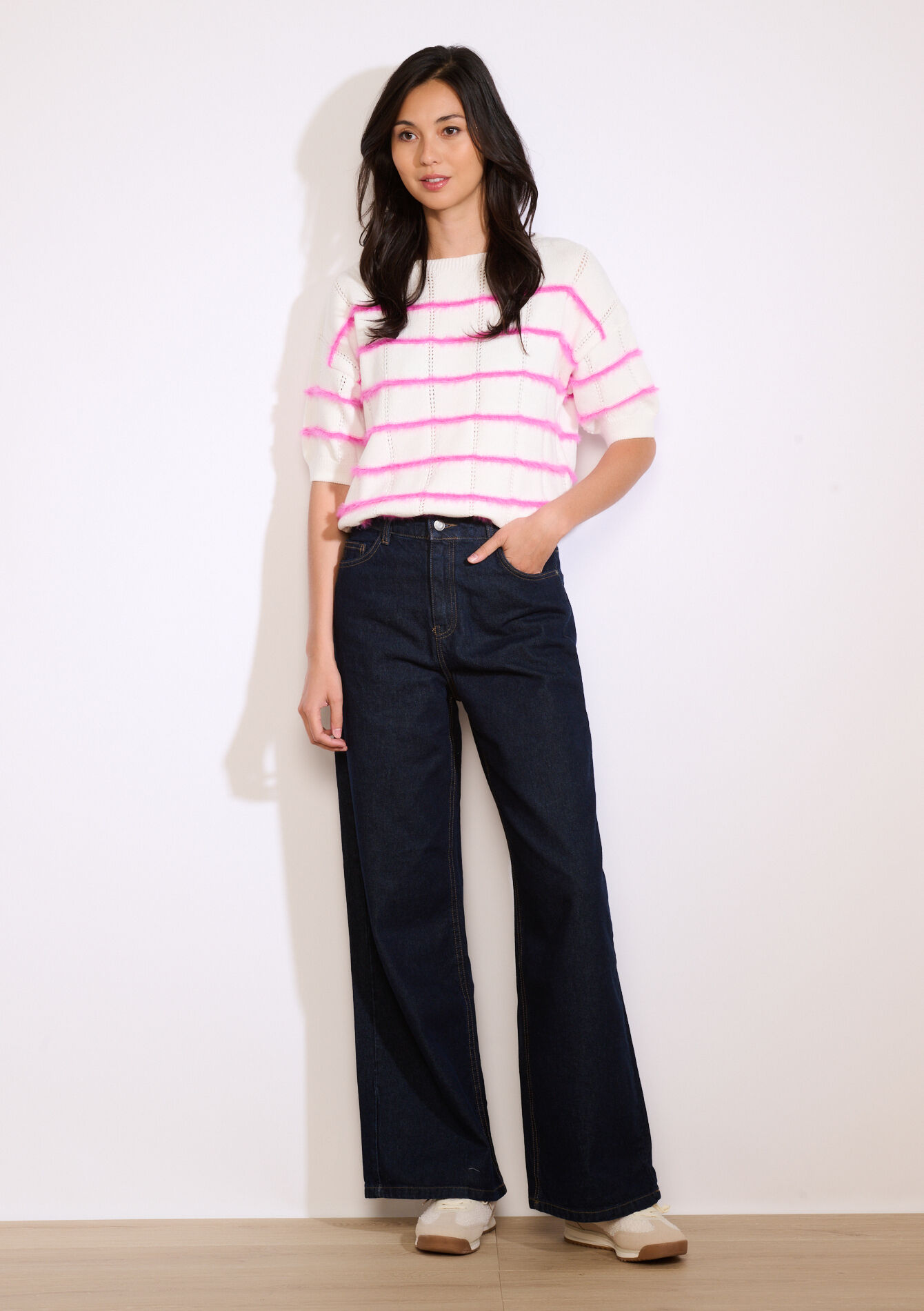 Wijde jeans met hoge taille, Wijde jeans met hoge taille - DARK BLUE - 22000619_0501