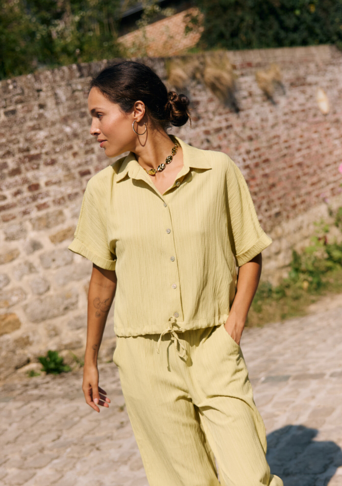 Chemise ample texturée, Chemise ample texturée - OCHER HONEY - 05702926_5112