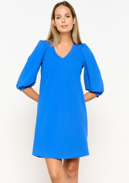 Straight dress with balloon sleeves - BLUE COBALT - 08103502_2925