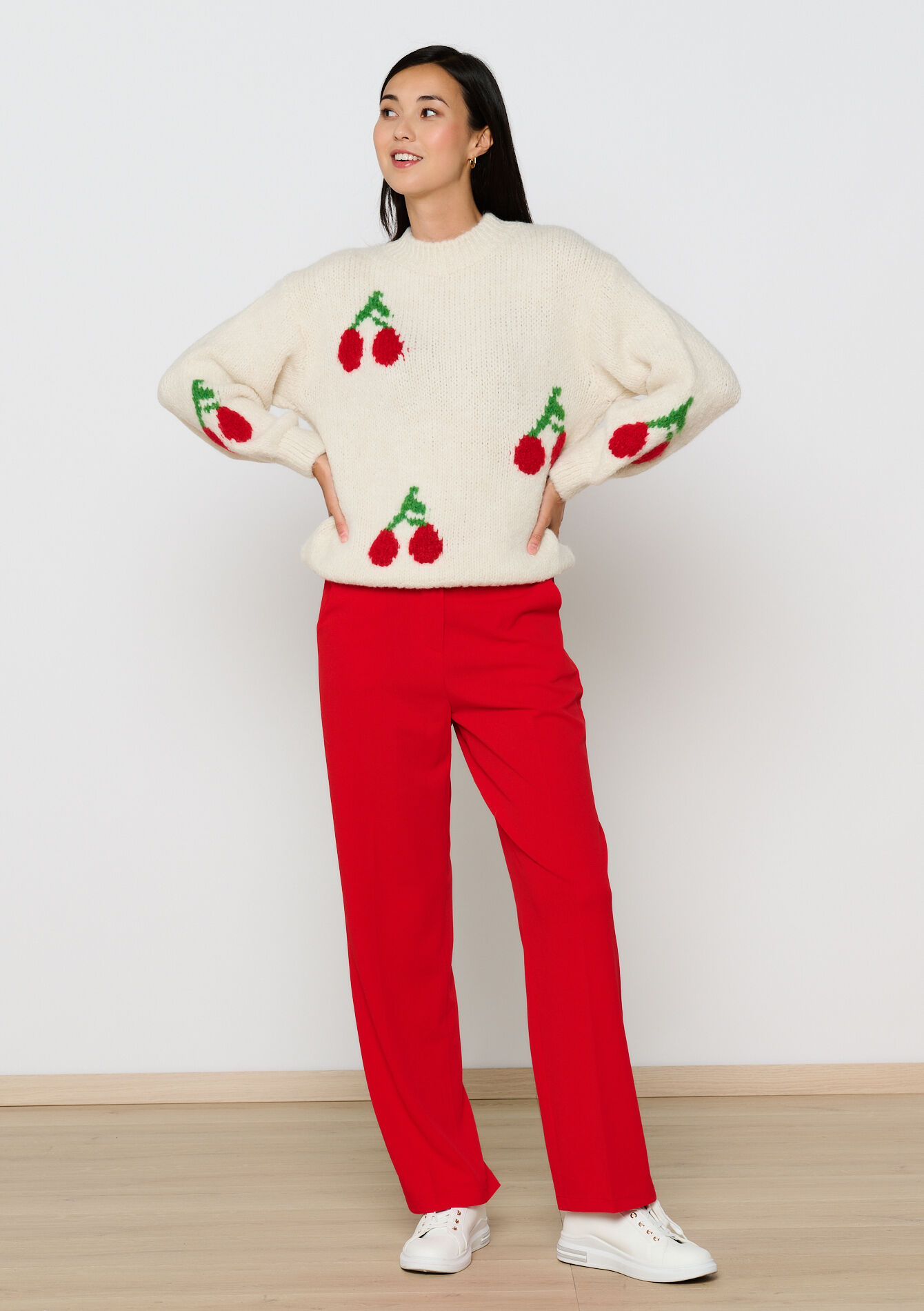 Pullover en jacquard avec cerises, Pullover en jacquard avec cerises - VANILLA WHITE - 04006693_1013