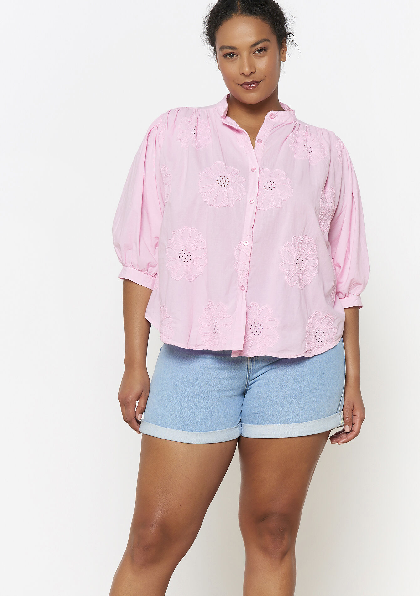 Losvallende geborduurde blouse, Losvallende geborduurde blouse - LIGHT PINK - 05702822_1303