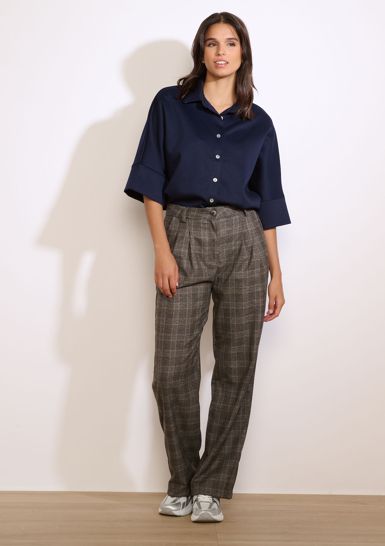 Geruite wijde broek, Geruite wijde broek - MED GREY - 06100734_2573