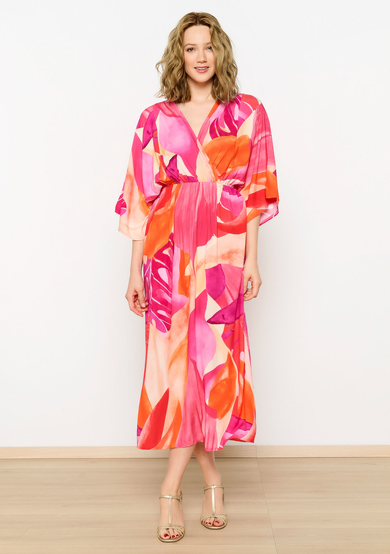 Maxi-jurk met tropische print, Maxi-jurk met tropische print - ORANGE BRIGHT - 08103657_1255