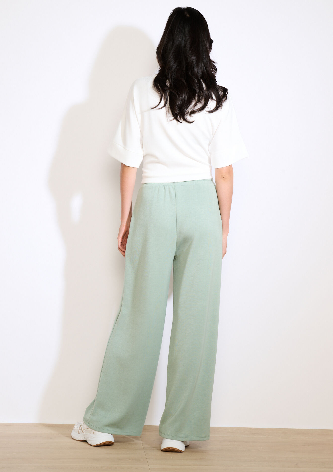 Wijde jersey broek, Wijde jersey broek - ALMOND GREEN - 15100384_1724