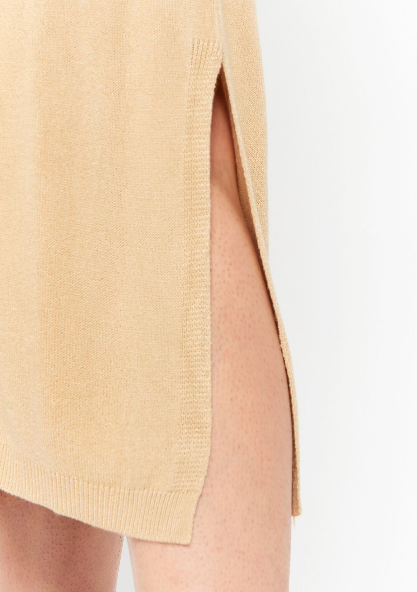 Knitted dress with V-neck, Knitted dress with V-neck - LIGHT CAMEL - 08602181_3814